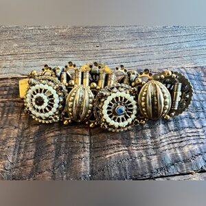 Vintage Gold Tone Ornate Multicolor Rhinestone Book-chain Link Bracelet